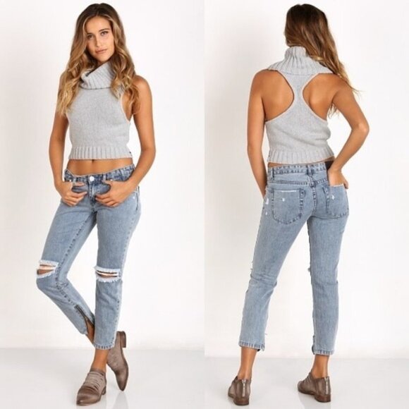 One Teaspoon Freebirds Skinny Jeans Distressed Denim ankle Zip Lowrise acid wash - Picture 4 of 16